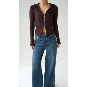 Kapüşonlu Çift Yön Fermuar Detaylı Bluz - İnce Hırka