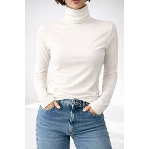 Boğazlı Uzun Kollu Body / Bluz - EKRU - L - ST00647-EKRU-L