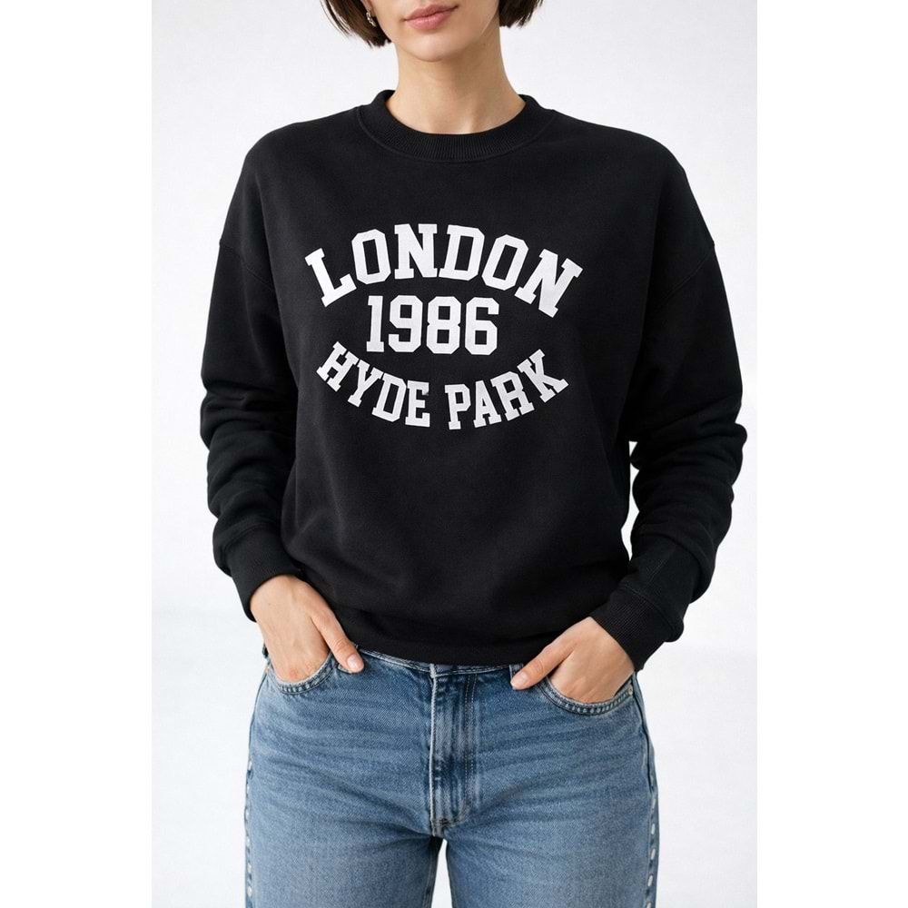 Slogan Baskı Yazı Detaylı 3 İplik Şardonlu Sweatshirt