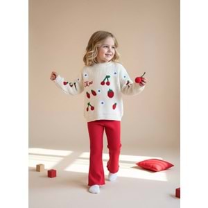 Kız Çocuk Kiraz Nakış Detaylı Alt Üst Takım Set Premium Ürün