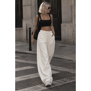 Ekru Renk Beyaz Şerit Biyeli Palazzo Oversize Pantolon - EKRU - L - ST00660-13618