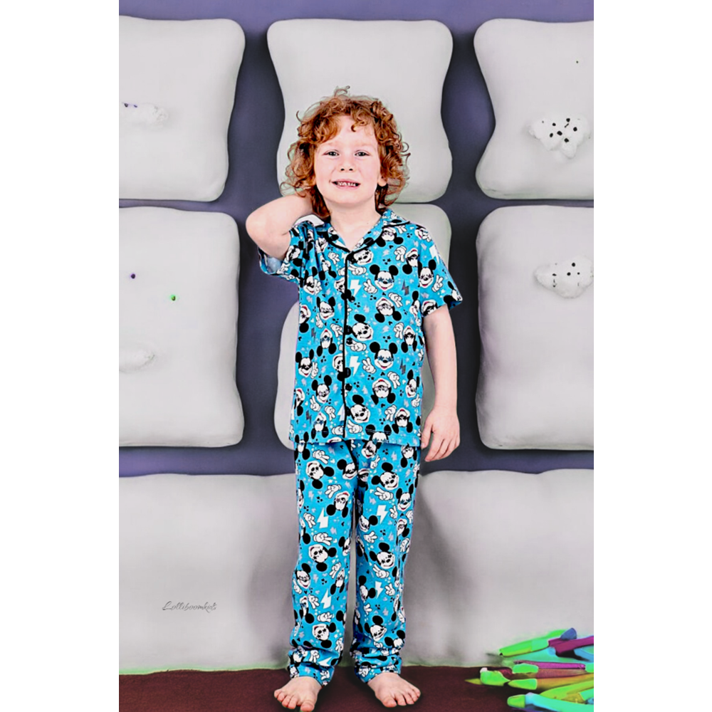 Erkek Çocuk Gömlek Yaka Pijama Takımı - MAVİ - 4-5 YAŞ - ST00661-13672