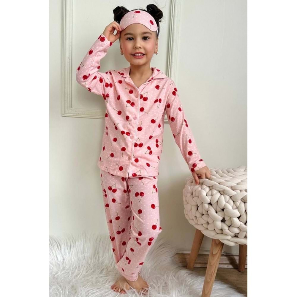 Kız Çocuk Vişne / Kiraz Desen Alt Üst Pijama Takımı - PEMBE - 4-5 YAŞ - ST00666-13702