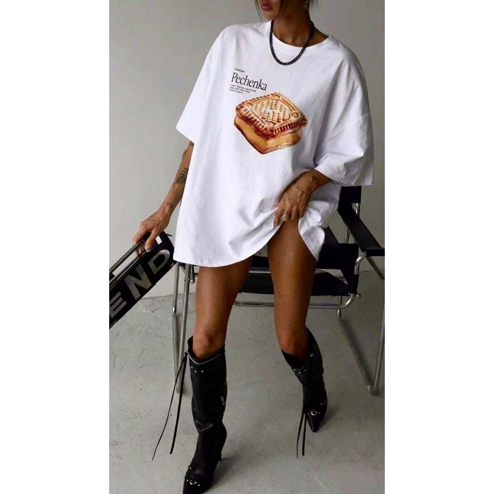 Ekru Renk T-Shirt Pachenka Biscuit Baskılı