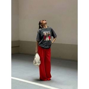 Yıkamalı Antrasit Renk Dogue! Baskılı T-Shirt Standart Beden