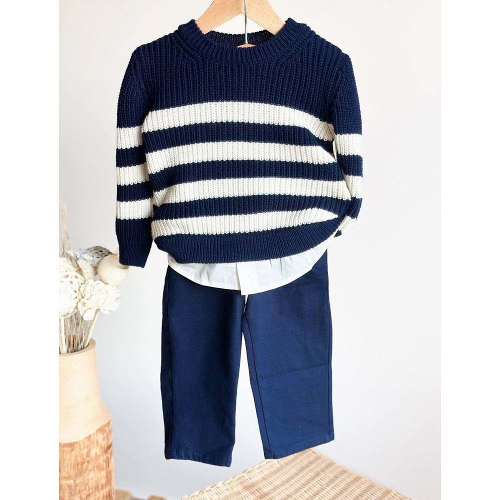 Erkek Çocuk Lacivert Renk Triko Kazak Pantolon Alt Üst Takım