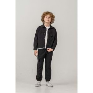 Yeni Sezon Erkek Çocuk Siyah Renk Kargo Cepli Dokuma Takım - 3-4 YAŞ