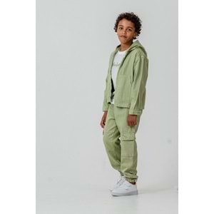 Erkek Çocuk Yeşil Renk Kargo Cepli Dokuma 3 Parçalı Pantolon Ceket Takım - 3-4 YAŞ