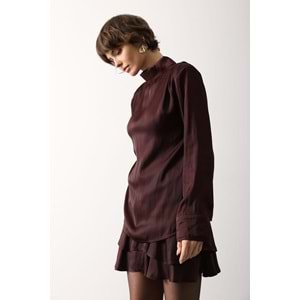 Yeni Sezon Pile Detaylı Saten Bluz - Gömlek Damla Kapamalı - Tasarım - S