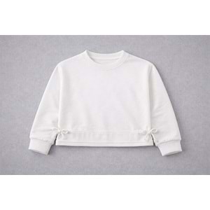 Yeni Sezon Kız Çocuk Bel Bağcık Detaylı Crop Sweatshirt Ekru Renk - 10 YAŞ