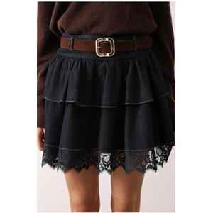 Kadın Giyim Yeni Sezon Dantel Detaylı Kemerli Mini Etek - - L
