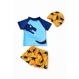Erkek Çocuk Surfer Mayo Takımı Dinozor Desenli - Boneli - ÇOK RENKLİ - 2-3 YAŞ