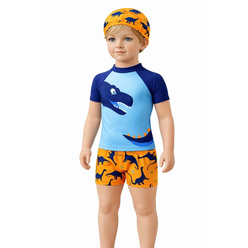 Erkek Çocuk Surfer Mayo Takımı Dinozor Desenli - Boneli - ÇOK RENKLİ - 2-3 YAŞ