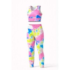 Kız Çocuk Color Pop Spor Crop Üst - Tayt Alt Üst Takım - ÇOK RENKLİ - 9-10 YAŞ