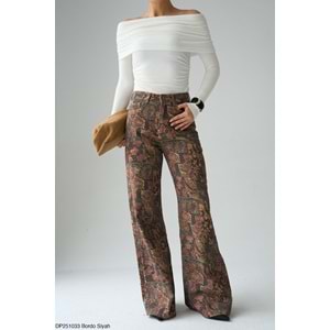 Yeni Sezon Etnik Şal Desenli Pamuklu Kot Pantolon - DESENLİ - L