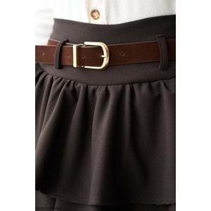 Dantel Detaylı Kat Piliseli Mini Etek - Şort Astarlı - Yeni Sezon - KAHVERENGİ - L