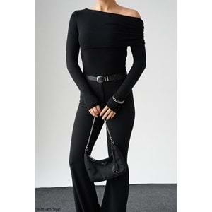 Yeni Sezon Madonna Döküm Yaka Tek Omuz Viskon Body - Bluz - SİYAH - L