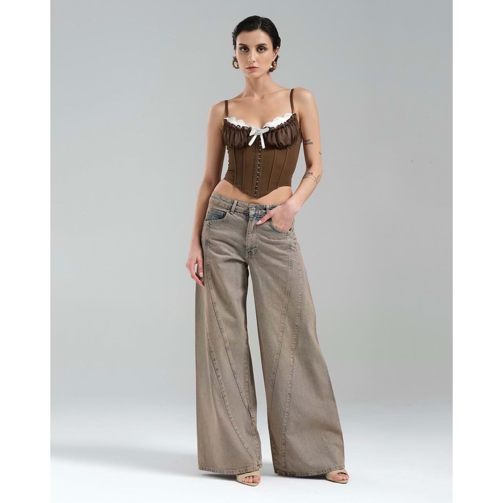 Kopça Kapamalı Tasarım Korse Büstiyer - Premium Kalite Bluz - KAHVERENGİ - L