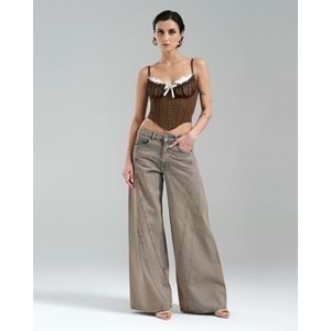 Kopça Kapamalı Tasarım Korse Büstiyer - Premium Kalite Bluz - KAHVERENGİ - L