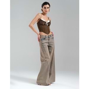 Kopça Kapamalı Tasarım Korse Büstiyer - Premium Kalite Bluz - KAHVERENGİ - L