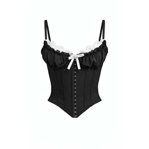 Kopça Kapamalı Tasarım Korse Büstiyer - Premium Kalite Bluz - SİYAH - L