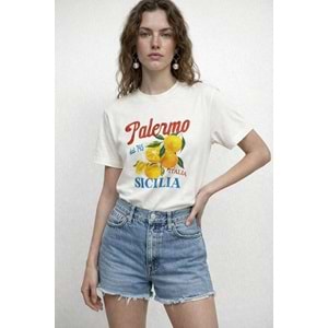 Yeni Sezon Nakış Yazı Detaylı Meyve Baskı T-Shirt - - BEYAZ - L