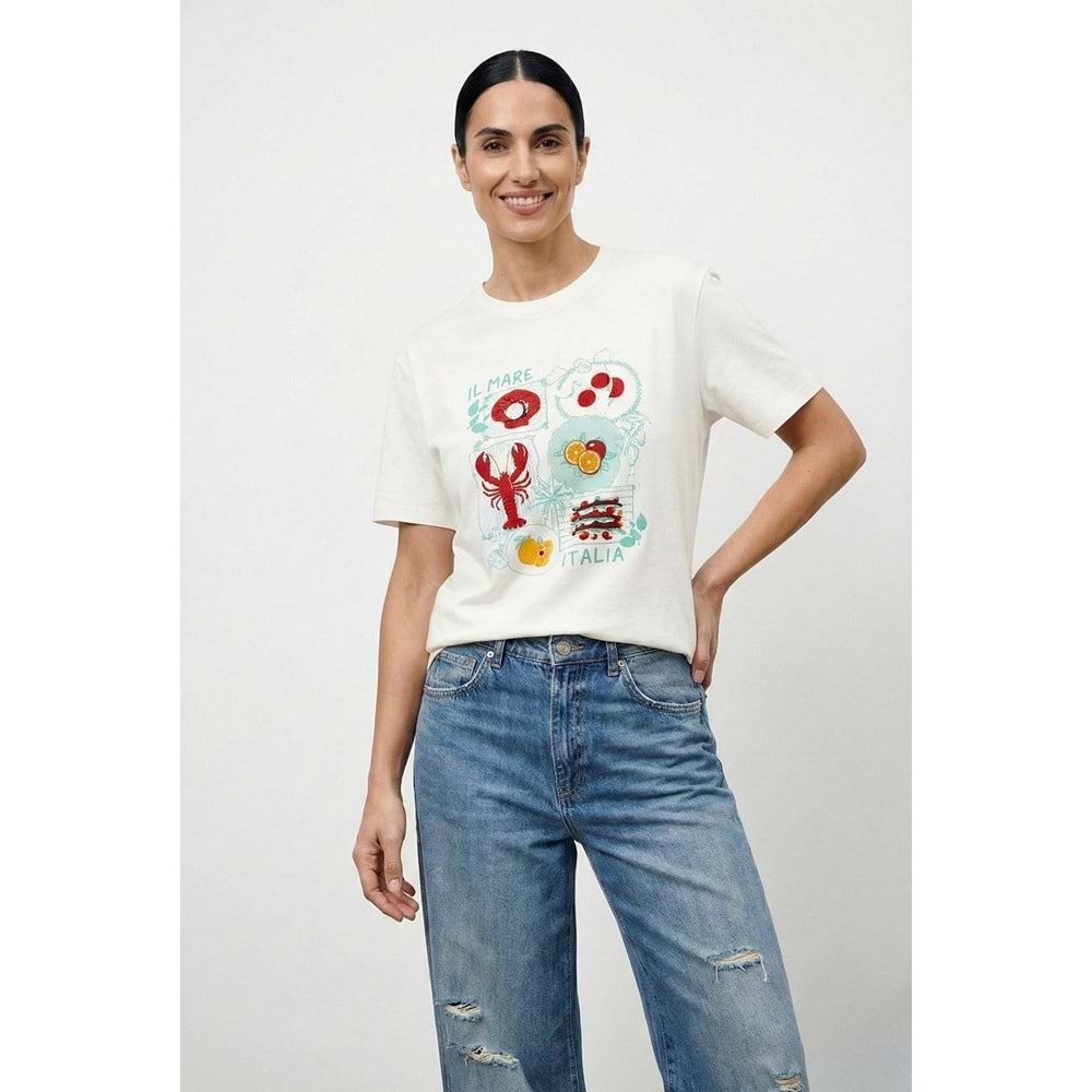 Yeni Sezon Nakış Detaylı Tasarım Baskı T-Shirt 1 Italian Day Tema - BEYAZ - L