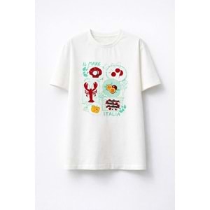 Yeni Sezon Nakış Detaylı Tasarım Baskı T-Shirt 1 Italian Day Tema - BEYAZ - L