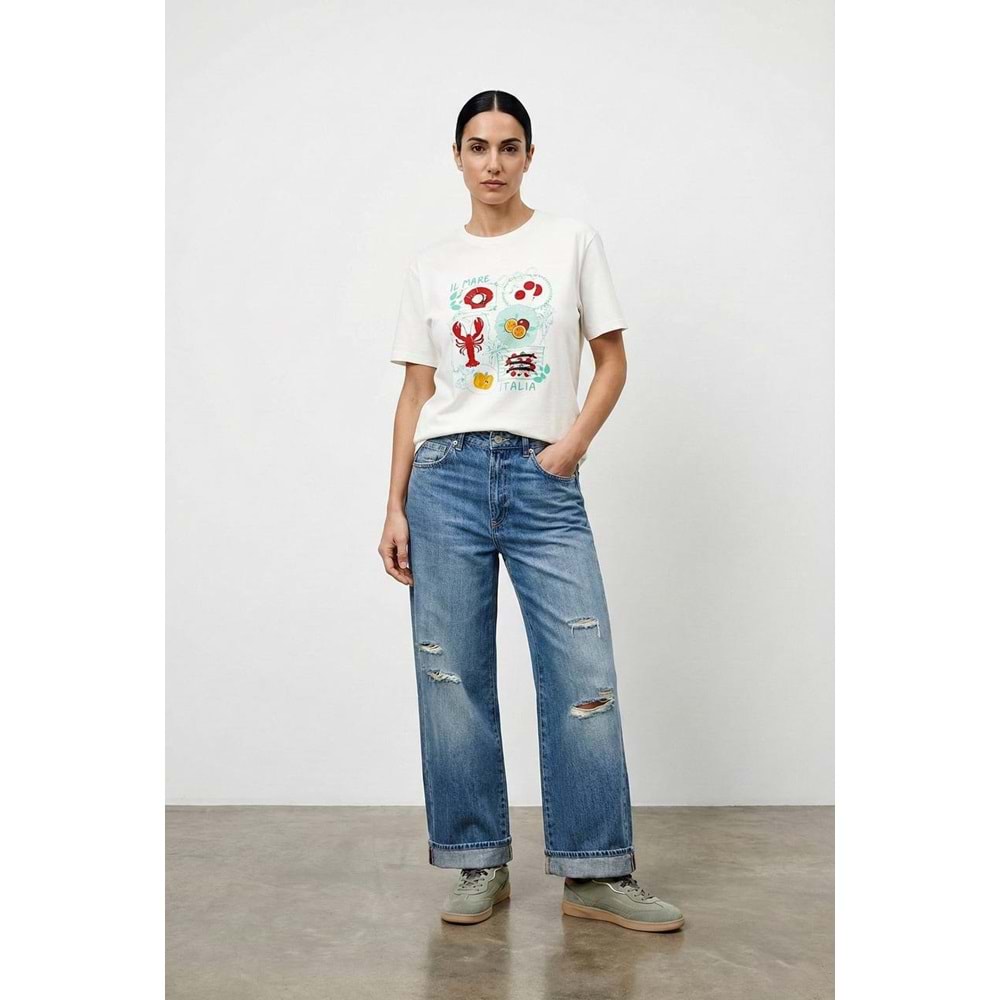 Yeni Sezon Nakış Detaylı Tasarım Baskı T-Shirt 1 Italian Day Tema - BEYAZ - M