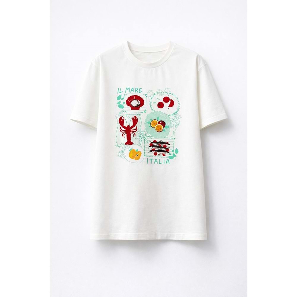 Yeni Sezon Nakış Detaylı Tasarım Baskı T-Shirt 1 Italian Day Tema - BEYAZ - M