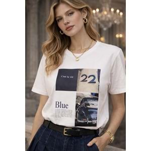 C’est La Vie 22 Blue Vintage Baskılı Kadın T-Shirt | Premium Pamuk Şık Günlük Kombin - ÇOK RENKLİ - L