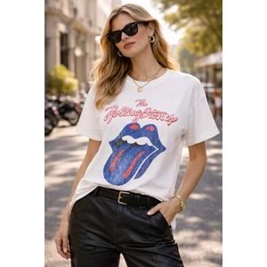 Vintage Rock Style Baskılı Beyaz T-Shirt