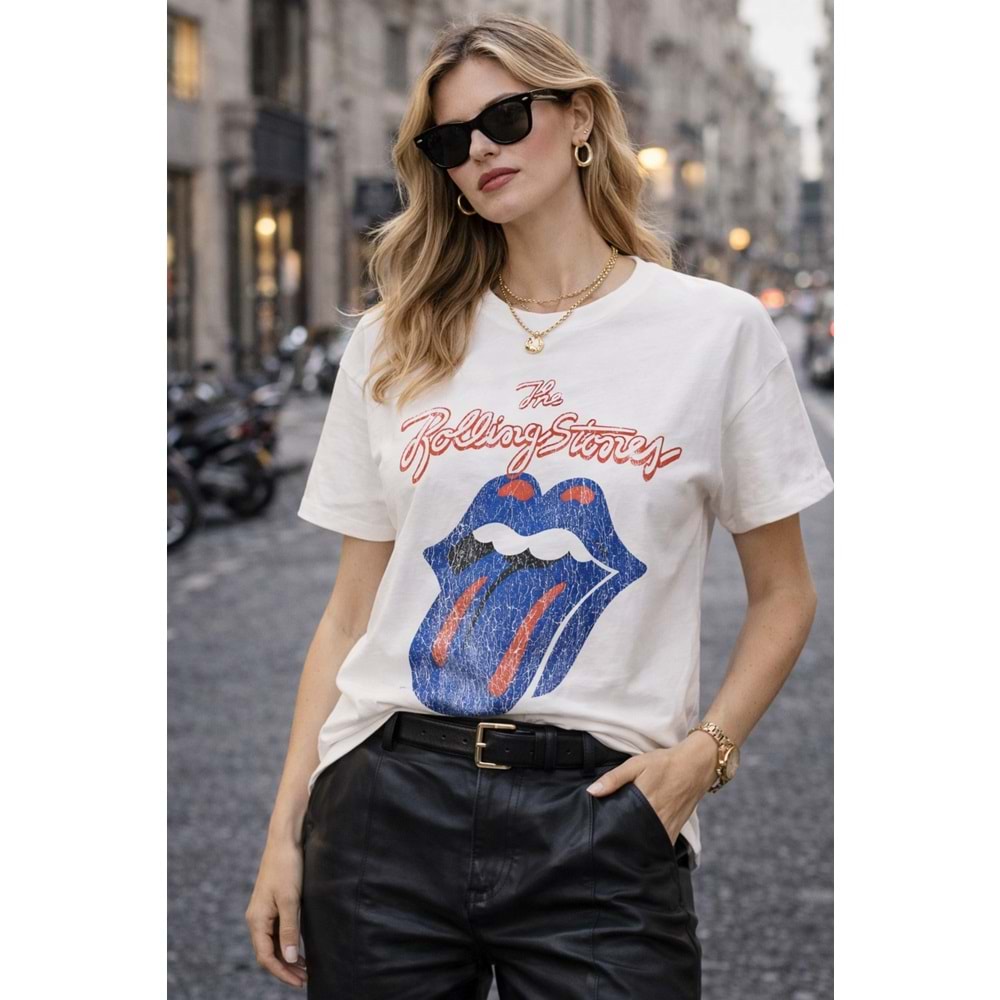 Vintage Rock Style Baskılı Beyaz T-Shirt