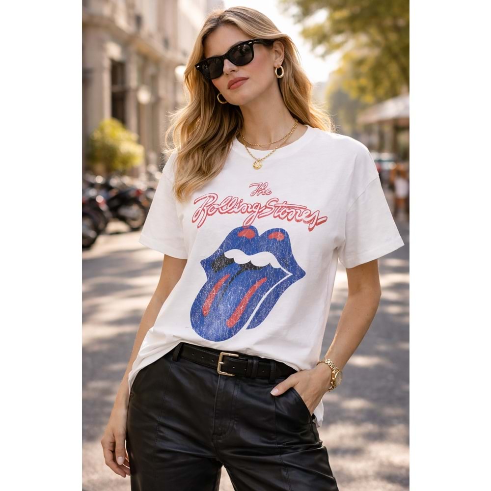 Vintage Rock Style Baskılı Beyaz T-Shirt