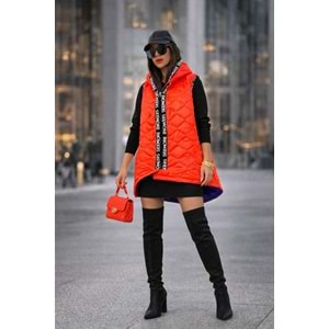 Neon Turuncu Renk Frida Kapitone Dolgulu Şişme Yelek - TURUNCU - M-L