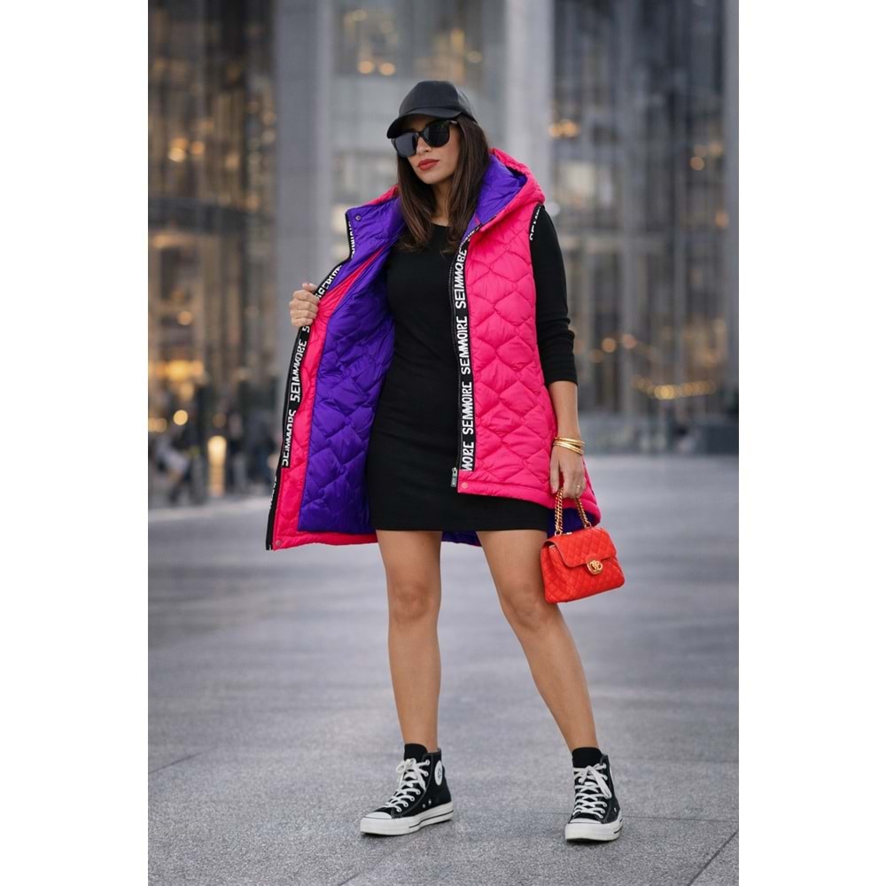 Neon Turuncu Renk Frida Kapitone Dolgulu Şişme Yelek - PEMBE - M-L