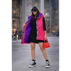 Neon Turuncu Renk Frida Kapitone Dolgulu Şişme Yelek - PEMBE - M-L