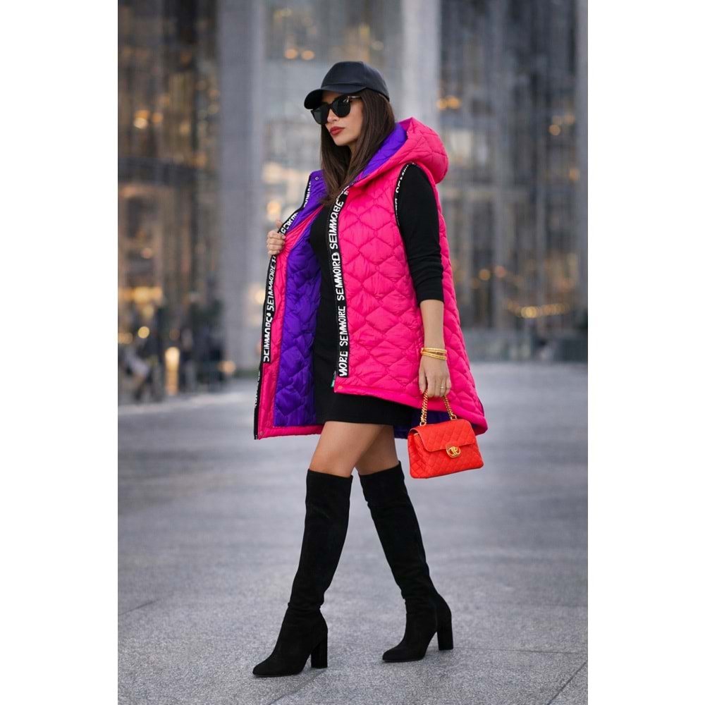 Neon Turuncu Renk Frida Kapitone Dolgulu Şişme Yelek - PEMBE - M-L