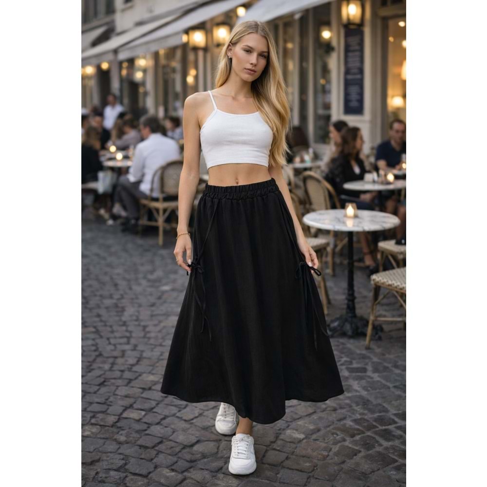 Amalfi Breeze Siyah Maxi Etek – Lastik Bel, Akışkan Yazlık Model - SİYAH - L
