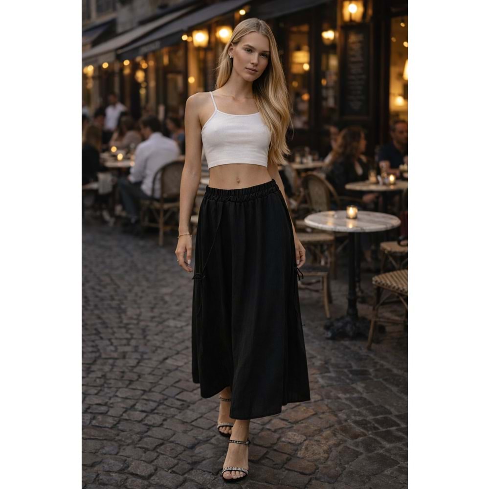 Amalfi Breeze Siyah Maxi Etek – Lastik Bel, Akışkan Yazlık Model - SİYAH - L