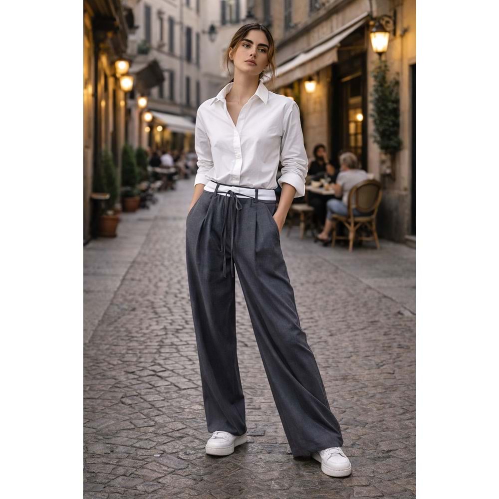 Street Couture Antrasit - Haki - Siyah Palazzo Pantolon - GRİ - L