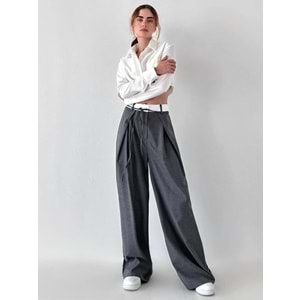 Urban Élégance Yüksek Bel Bağcıklı Pantolon - GRİ - L
