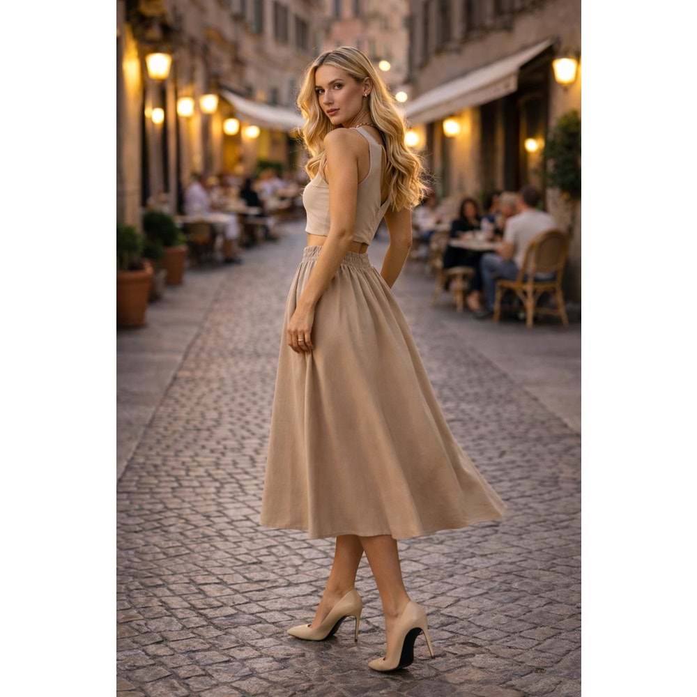 Premium Bel Tastikli Midi Boy Etek - Avrupa Sokak Stili - Taş