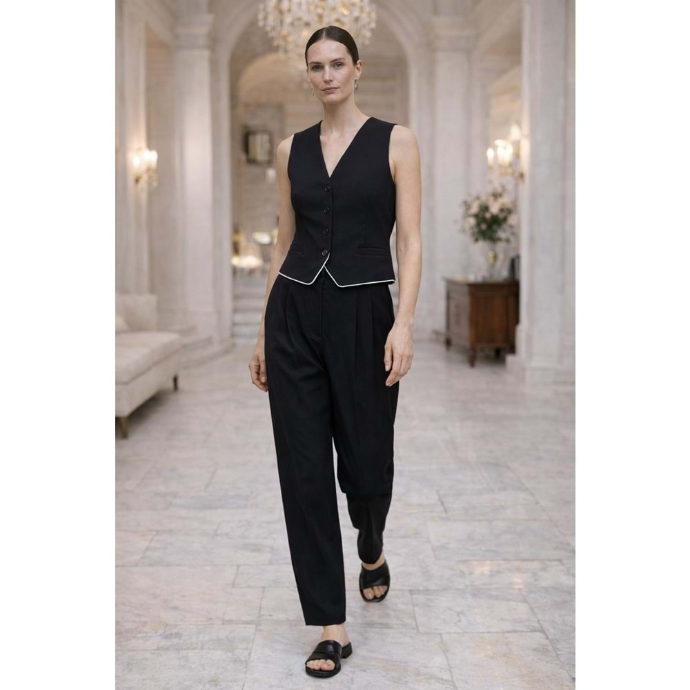Milano Elegant Yelekli Pantolon Takım – Siyah - SİYAH - L
