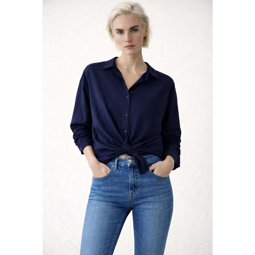 Signature - Bağlama Detay Görünüm Lacivert Renk Gömlek - LACİVERT - L