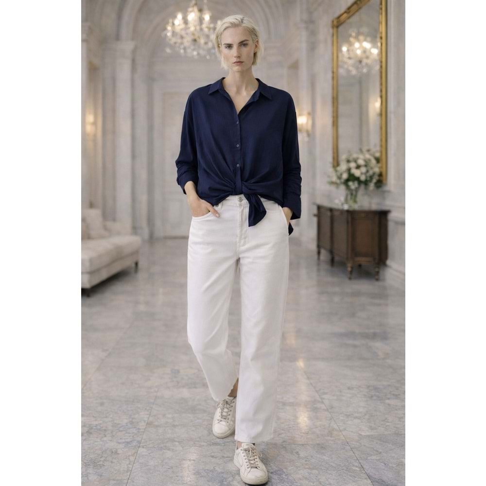 Signature - Bağlama Detay Görünüm Lacivert Renk Gömlek - LACİVERT - L