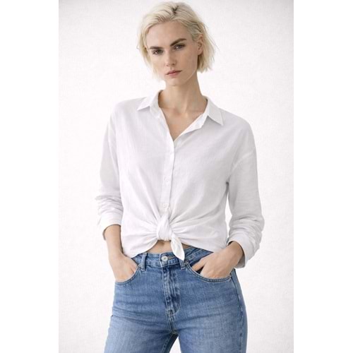 Signature - Bağlama Detay Görünüm Lacivert Renk Gömlek - BEYAZ - L