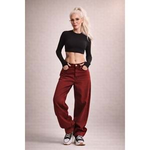 Bordo Renk Skater Fit %100 Cotton Yıkamalı Denim Pantolon - BORDO - 32