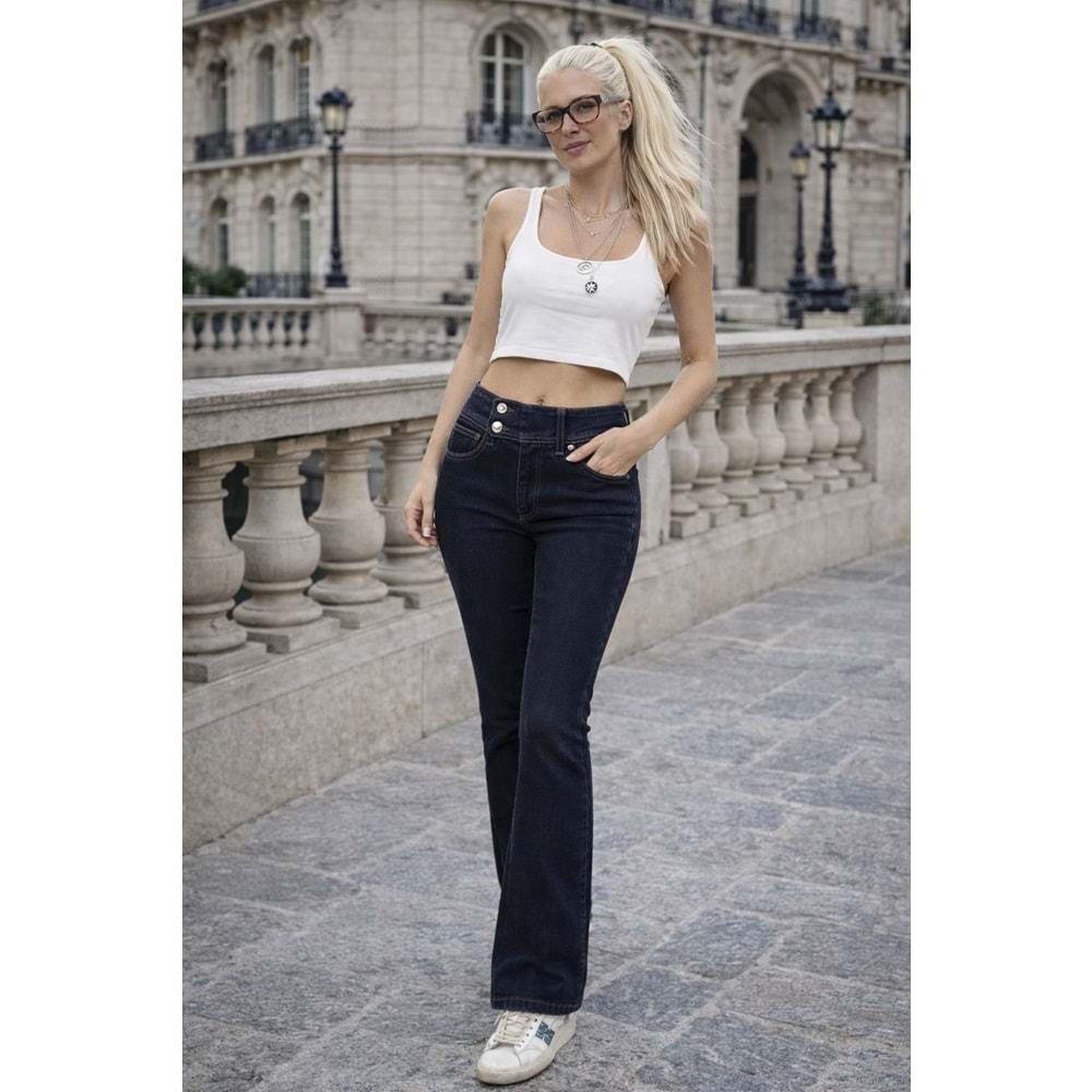 Icon Side Button Kapama Detay Flare Jean / Kot Pantolon - SİYAH - 34