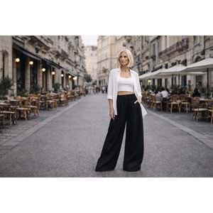 Geniş Paça Yüksek Bel Extra Oversize Tencel Pantolon NY Style! - SİYAH - L